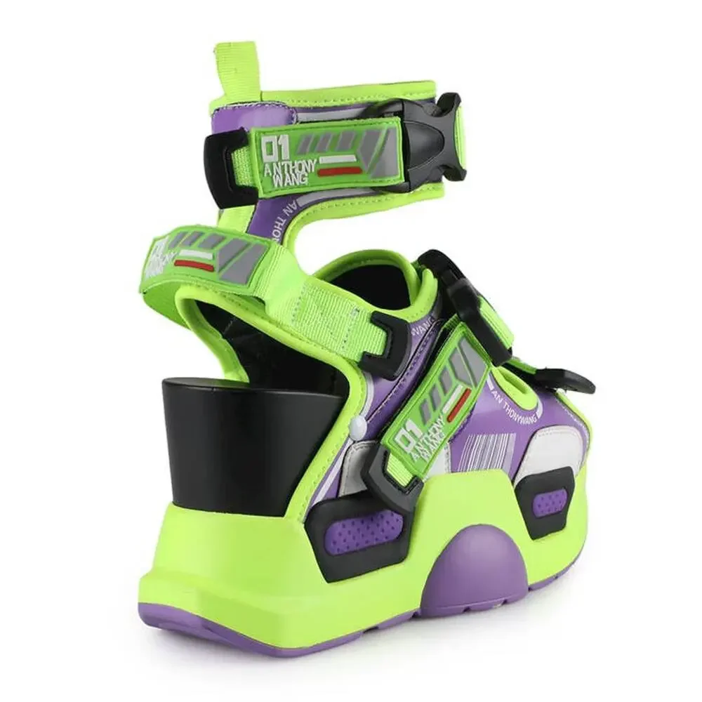 Copied - Anthony Wang Neon Toxic Green Purple Platform Wedge Cyberpunk Sandals 8